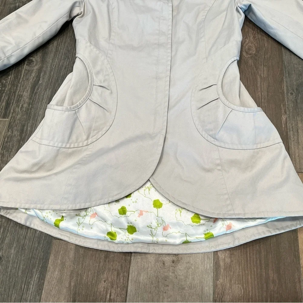 SOIA & KYO Anthropologie Gray Cotton Oversized Collar Trench Coat, Size Small - Picture 5 of 11